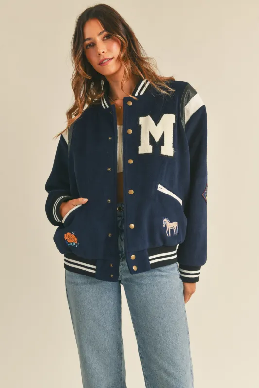 LEXIE BOMBER VARSITY JACKET W/ PATCHES made by MABLE