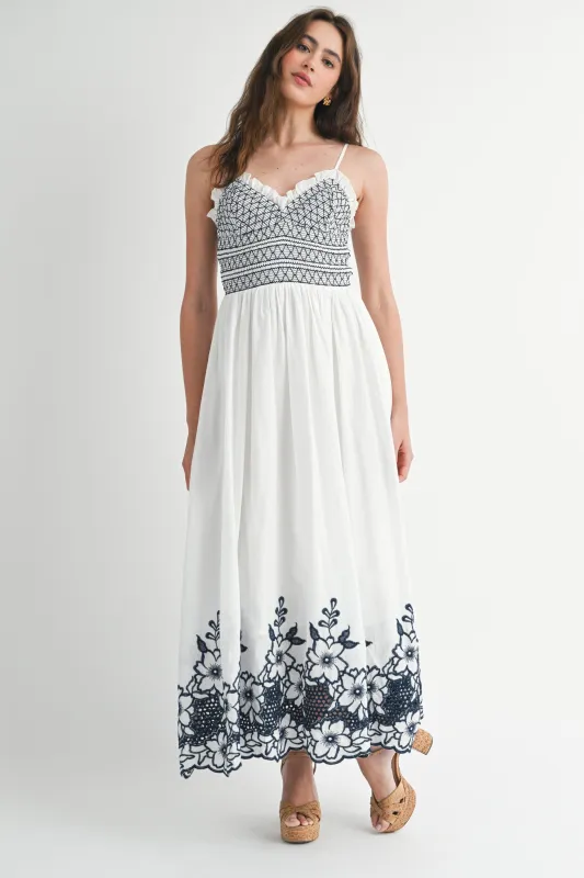 GAGA EMBROIDERED COTTON MIDI DRESS made by MABLE