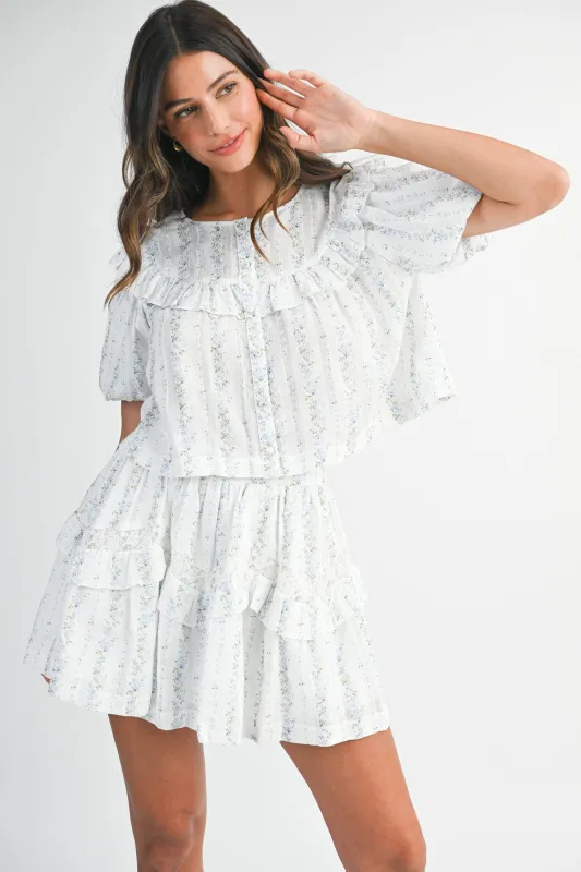 DIONNE LACE RUFFLE TOP SKIRT SET made by MABLE