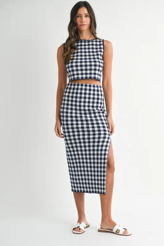 JADA GINGHAM KNIT TOP AND MIDI SKIRT SET made by MABLE
