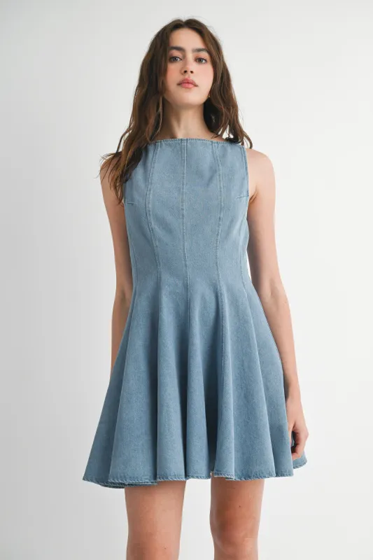 LILITH DENIM A LINE MINI DRESS made by MABLE