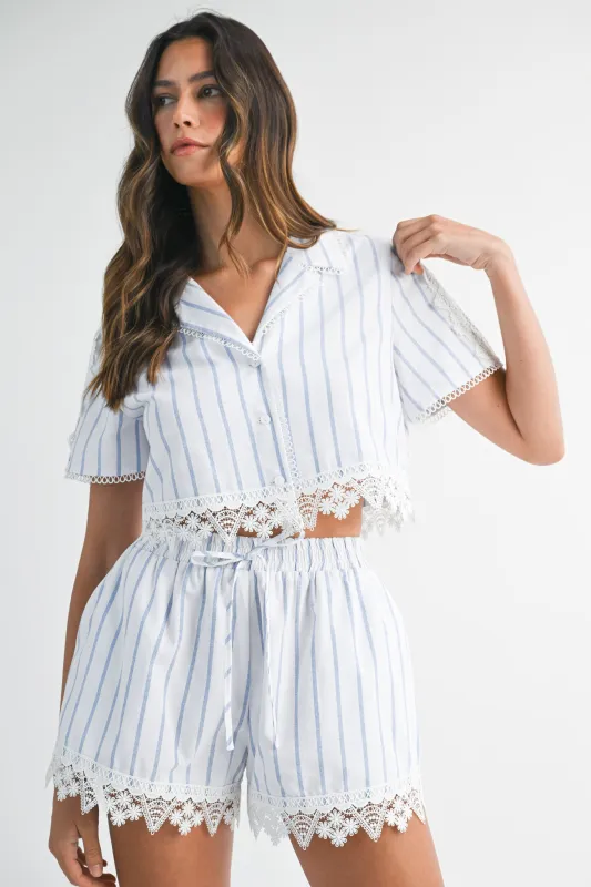 EVE STRIPED CROP SHIRT TOP AND SHORT SET sold by MABLE