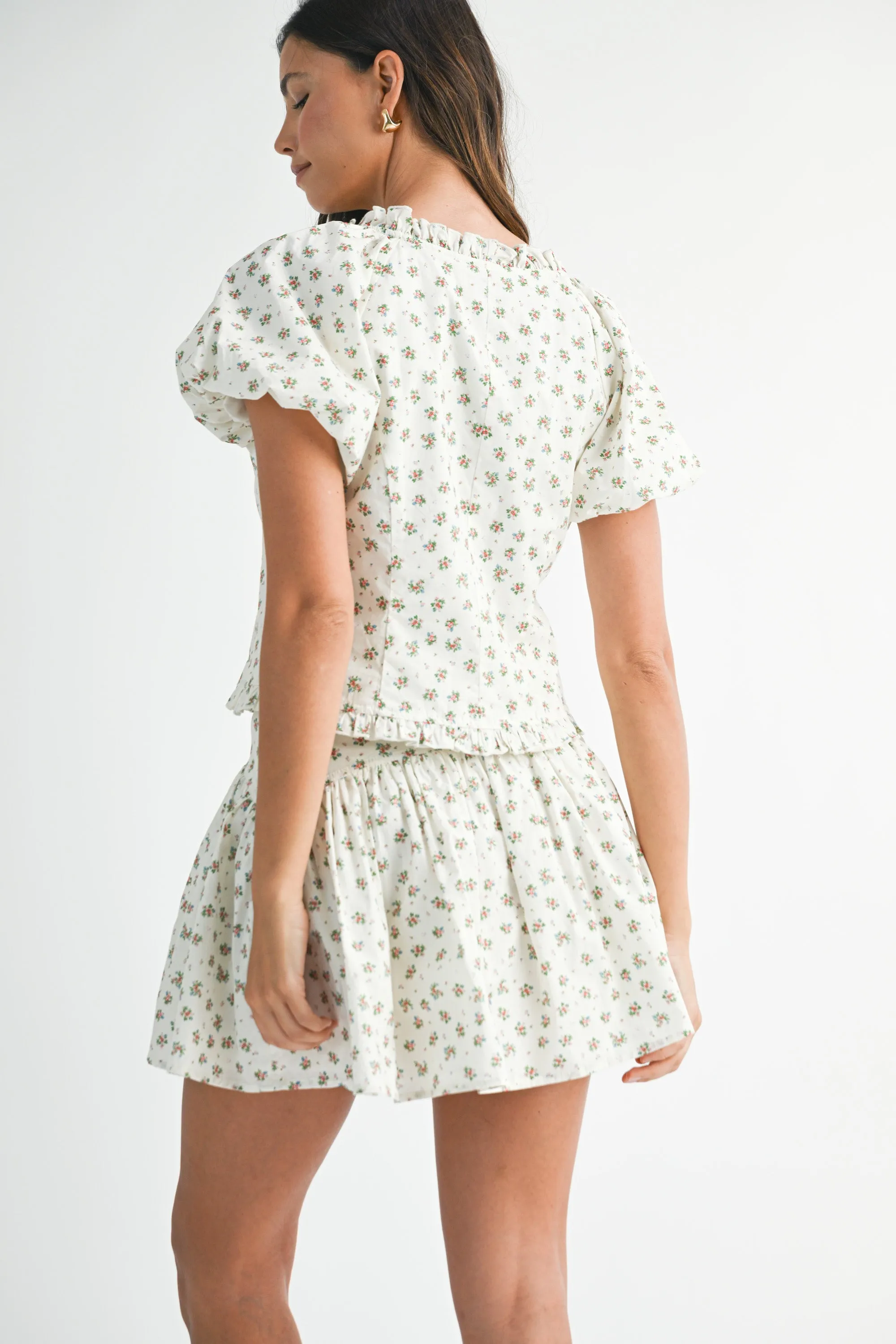 CARLY PUFF SLEEVE TIED TOP AND MINI SKIRT SET sold by MABLE product image thumbnail 3