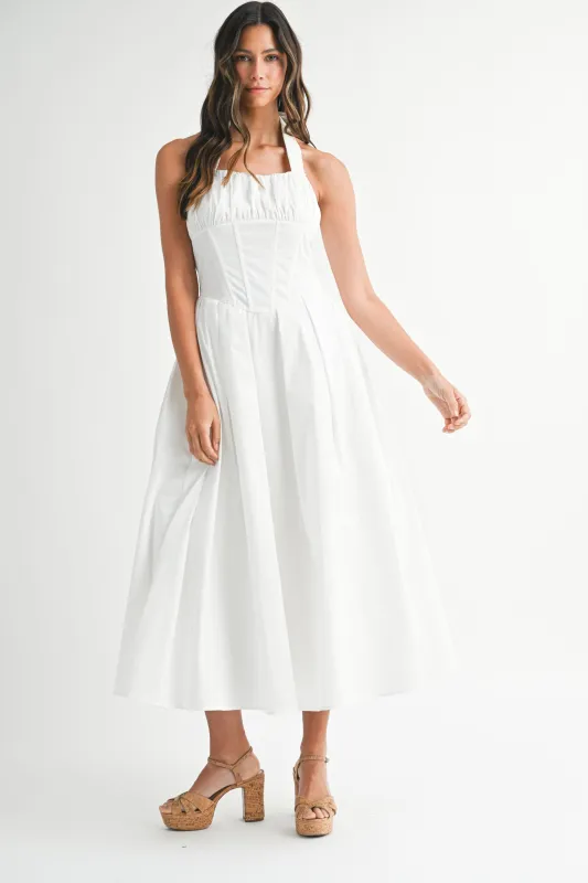 KINSLEY BUSTIER BODICE HALTER NECK MIDI DRESS made by MABLE