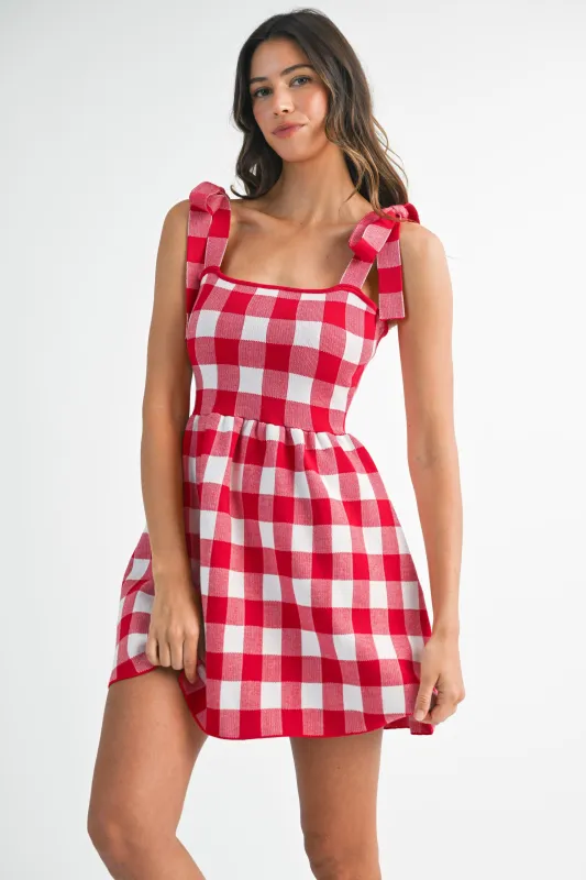 PAISLEY GINGHAM HALTER KNIT MINI DRESS made by MABLE