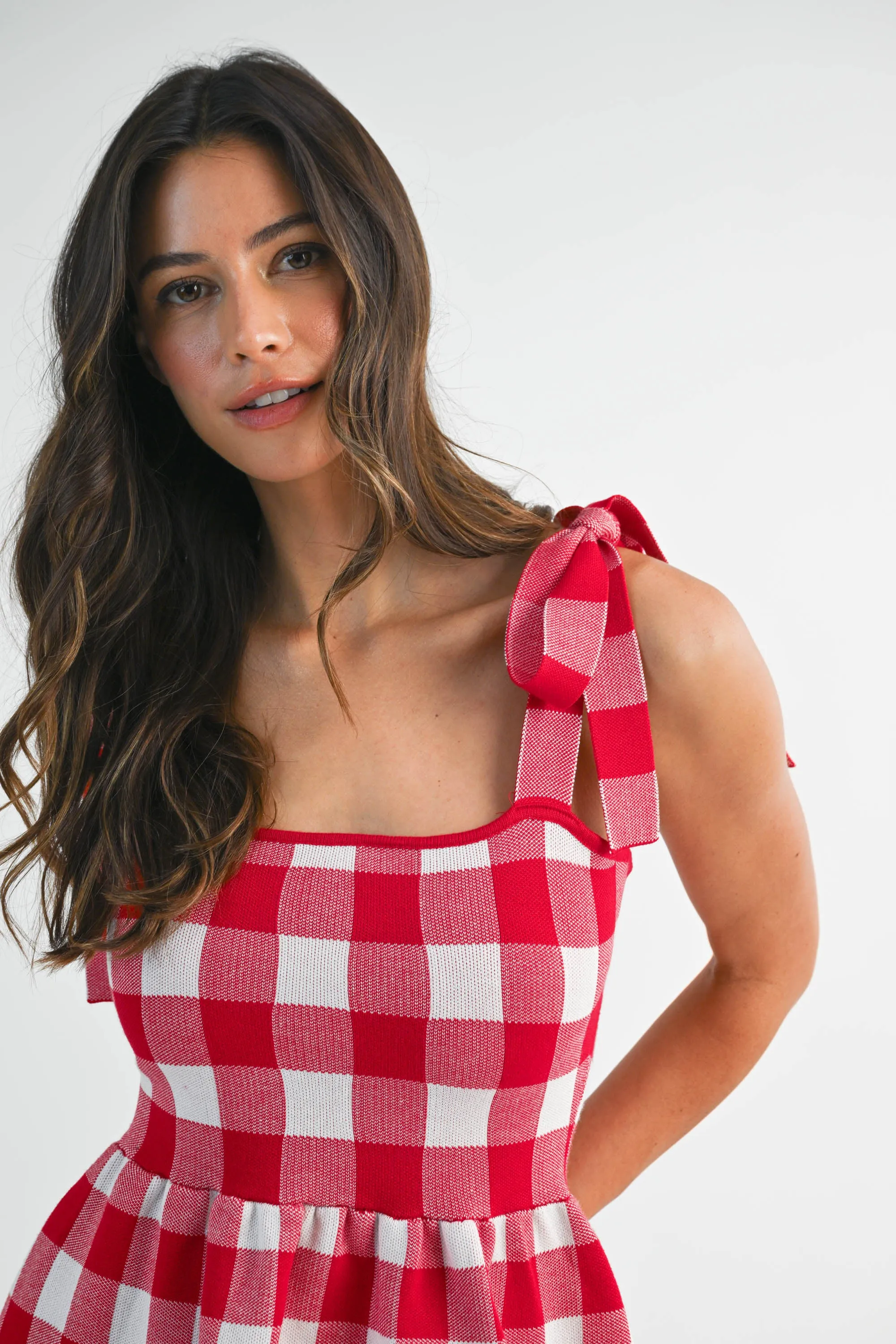 PAISLEY GINGHAM HALTER KNIT MINI DRESS sold by MABLE product image thumbnail 4