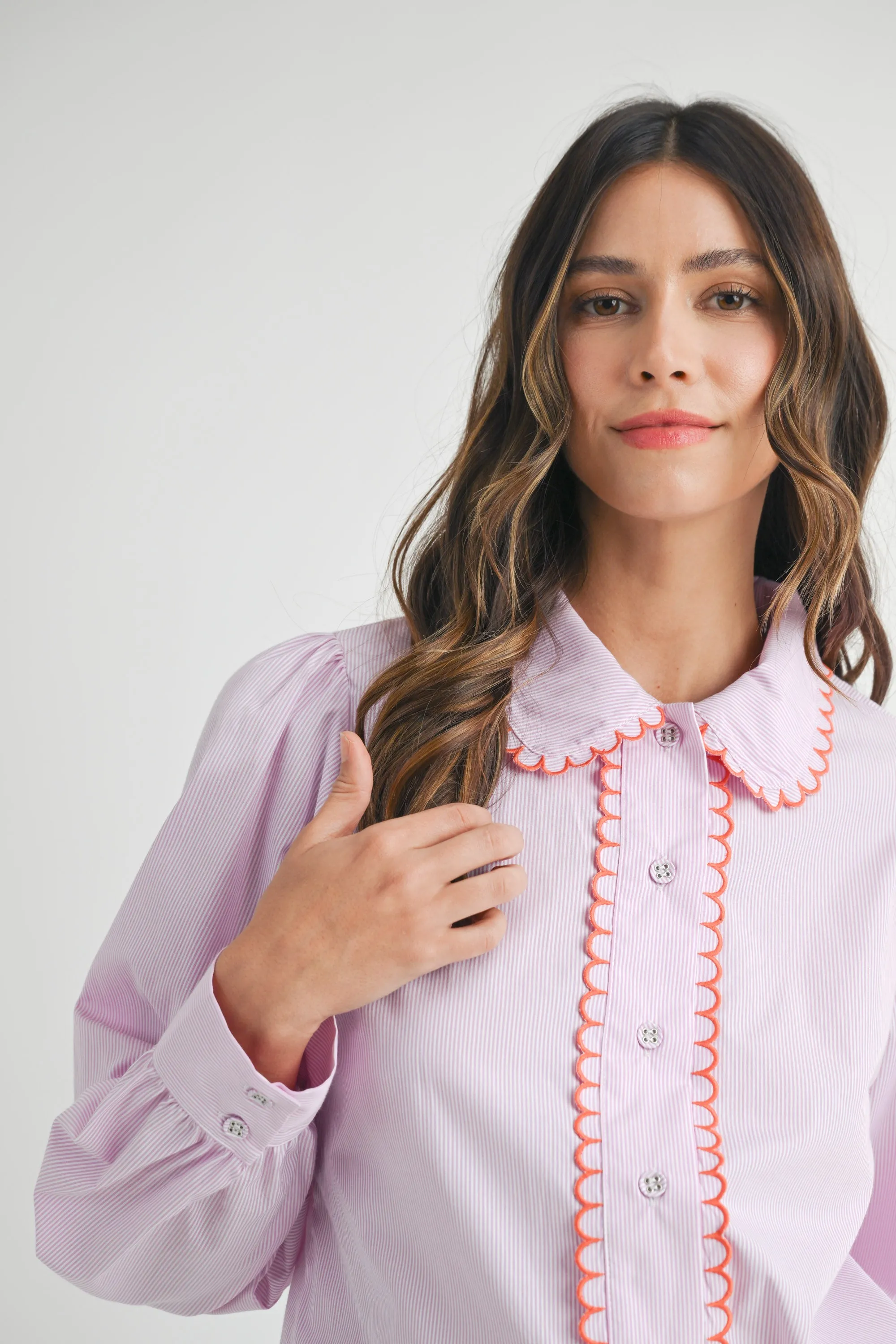 MAKENZIE SCALLOPED COLLAR STRIPE SHIRT sold by MABLE product image thumbnail 4