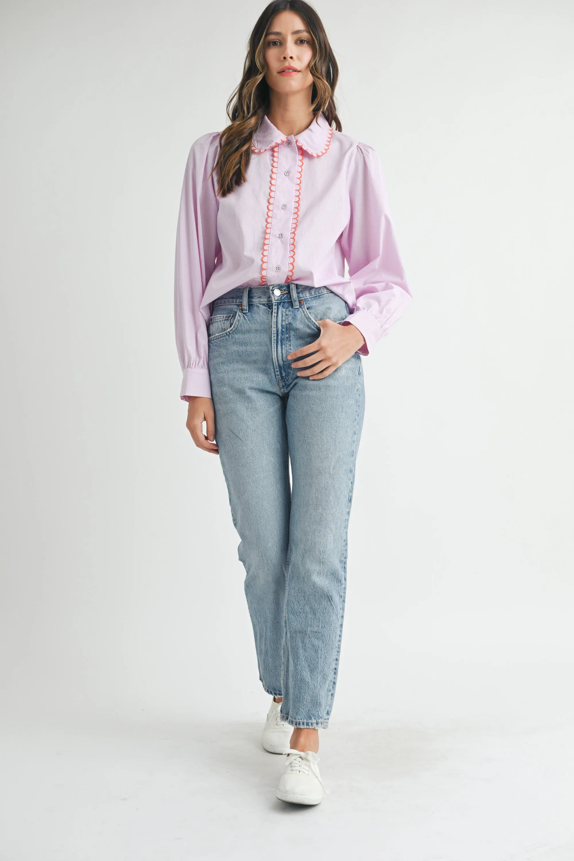 MAKENZIE SCALLOPED COLLAR STRIPE SHIRT sold by MABLE product image thumbnail 5