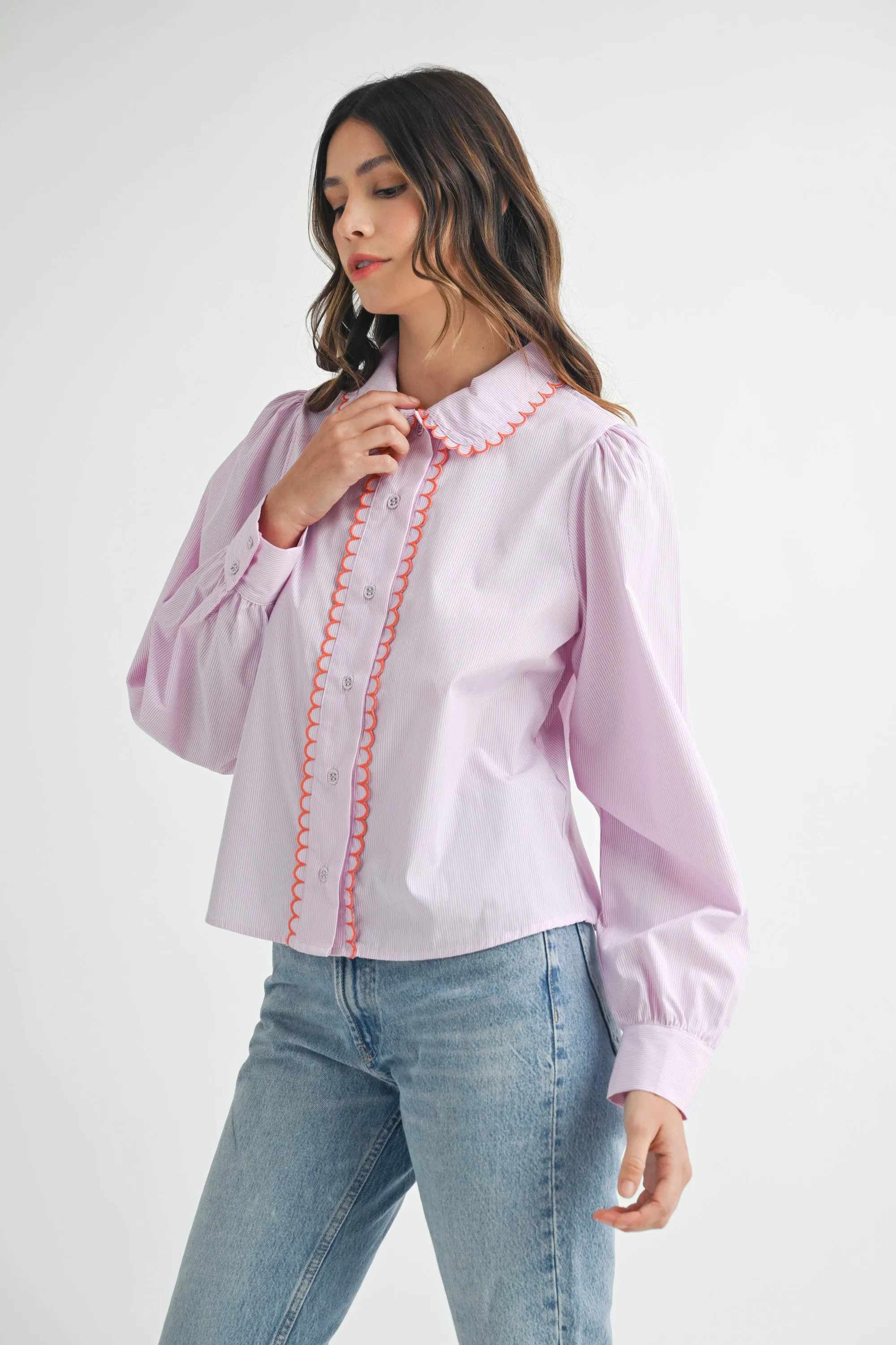 MAKENZIE SCALLOPED COLLAR STRIPE SHIRT sold by MABLE product image thumbnail 2