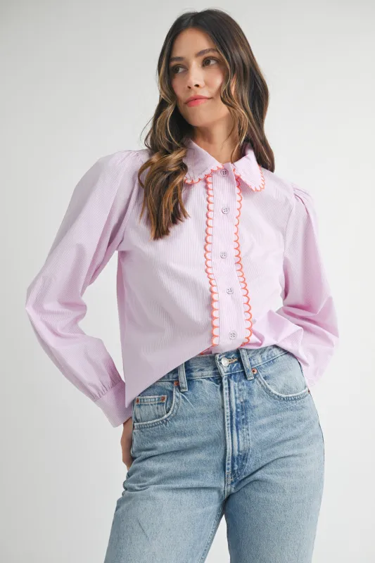 MAKENZIE SCALLOPED COLLAR STRIPE SHIRT made by MABLE
