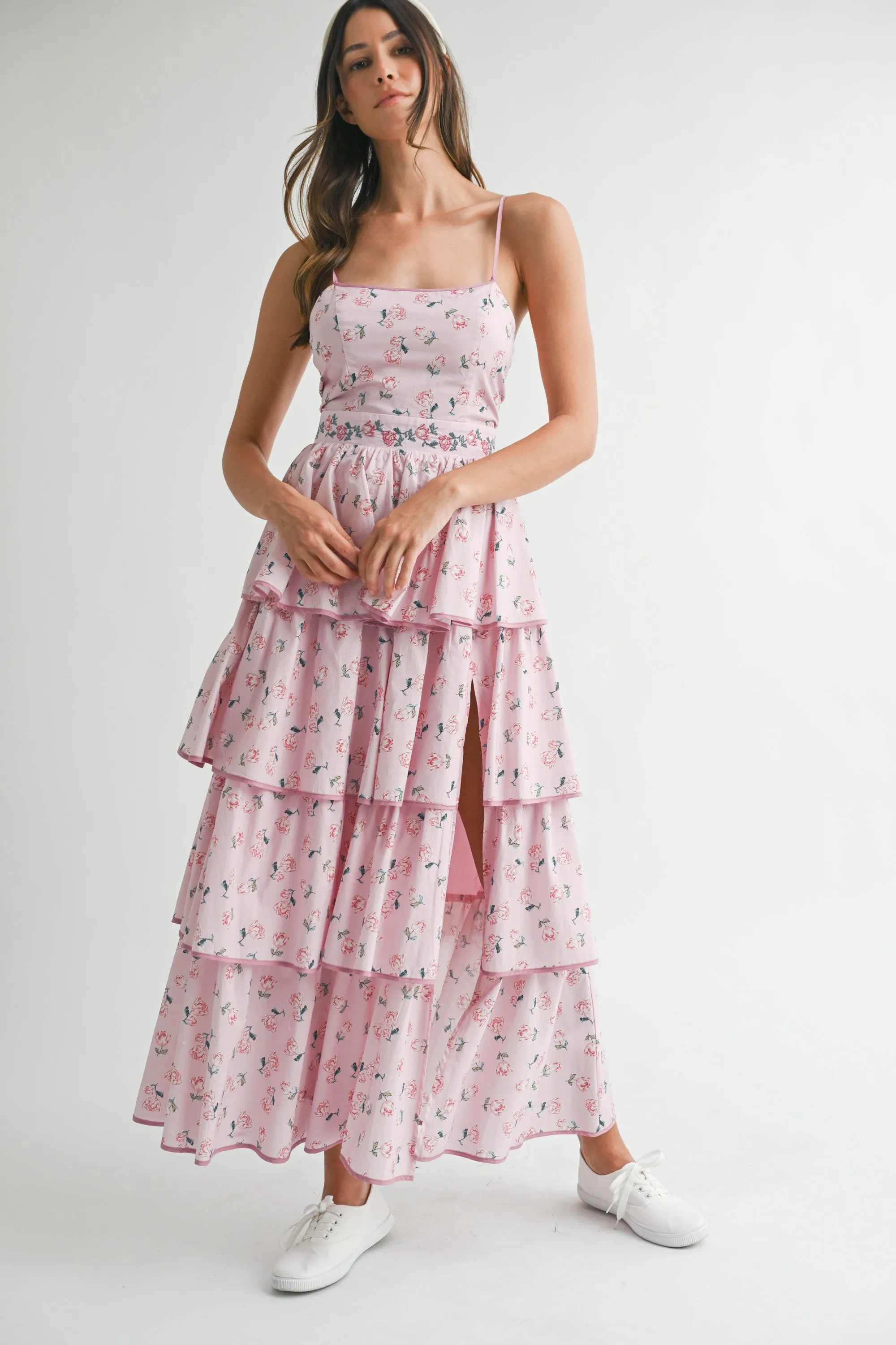 ARI FLORAL PRINTED SLEEVELESS MAXI DRESS WITH RUFFLES sold by MABLE