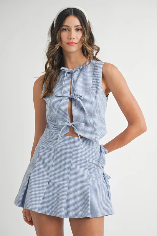 ZOE TIE FRONT VEST TOP AND MINI SKIRT SET made by MABLE