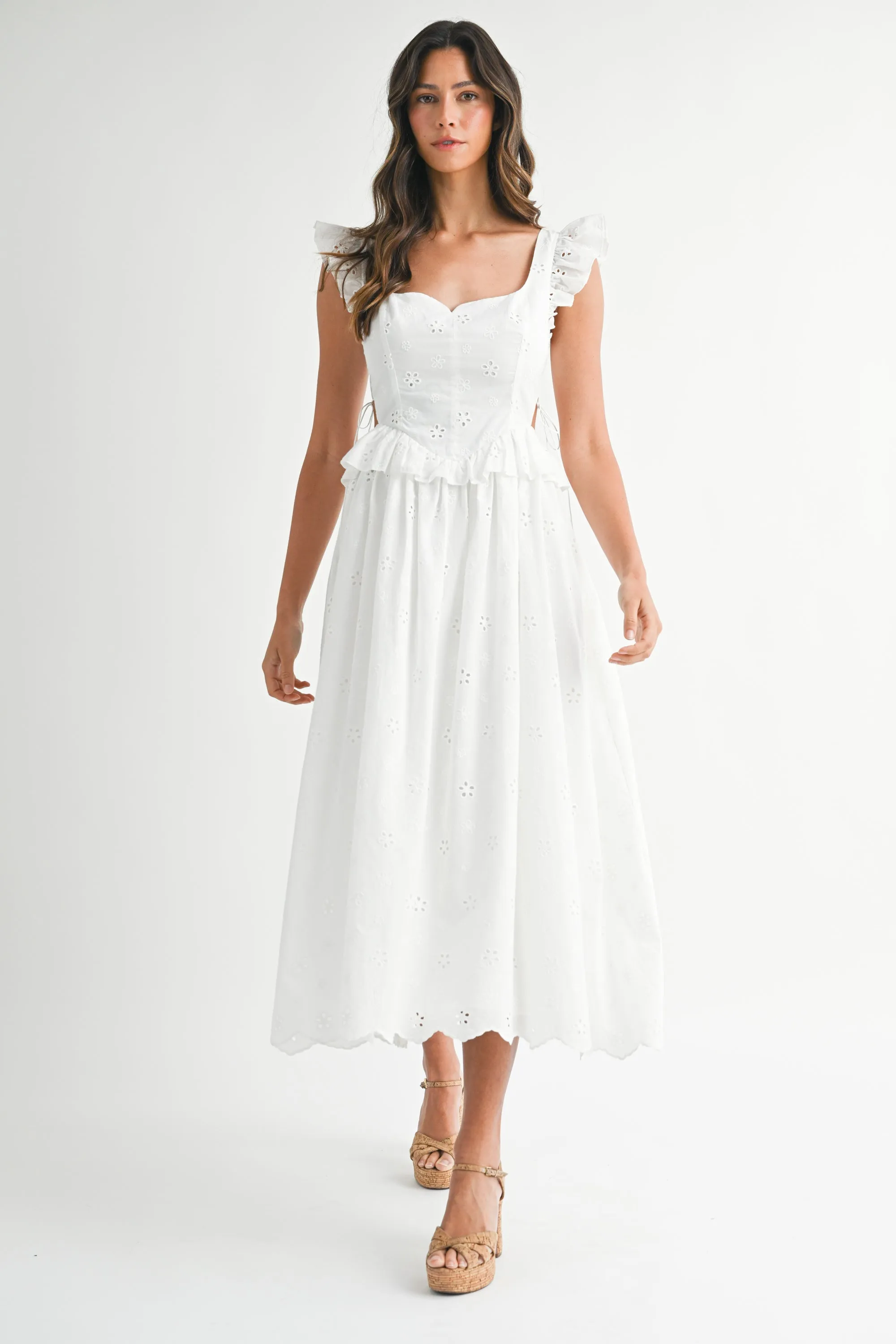 RILEY EYELET BUSTIER MIDI DRESS sold by MABLE