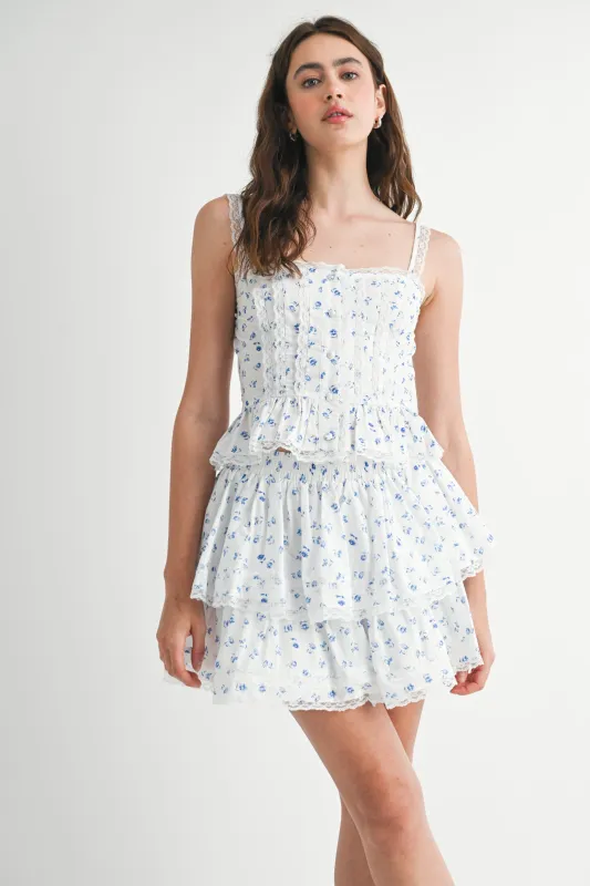 BELEN LACE TRIM PEPLUM TOP AND SKIRT SET sold by MABLE