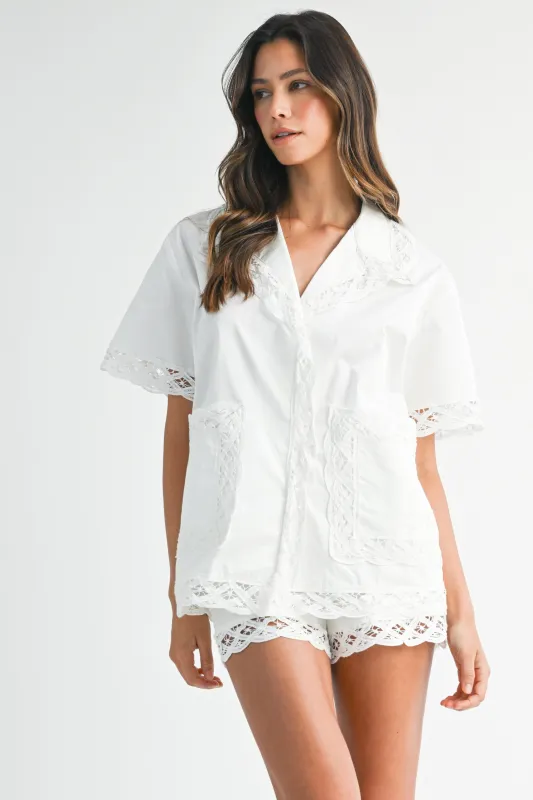 PENELOPE LACE TRIM SHIRTS AND SHORT SET made by MABLE