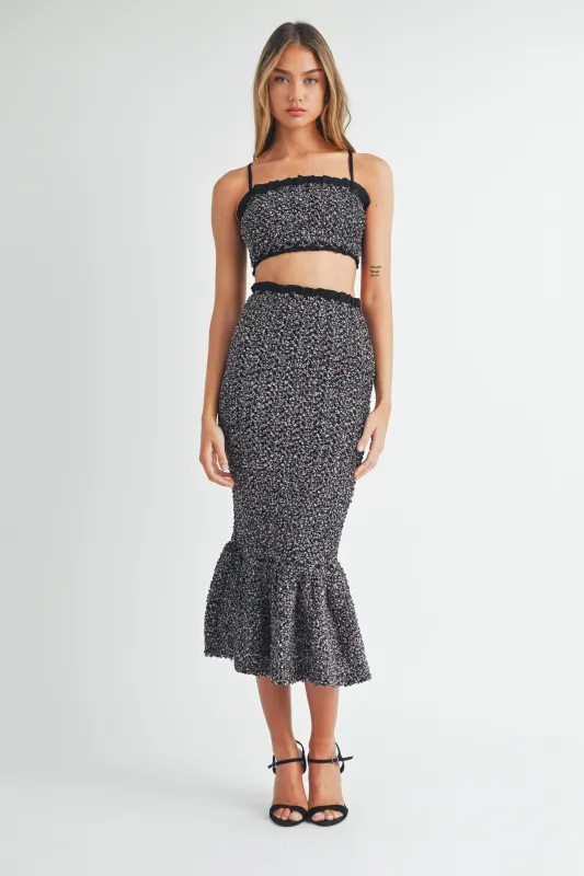 ANA SMOCKED RUFFLE TUBE TOP AND MIDI SKIRT SET made by MABLE