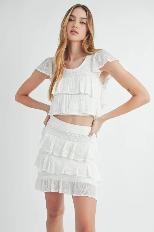 AVA TIERED RUFFLE KNIT TOP AND MINI SKIRT SET made by MABLE