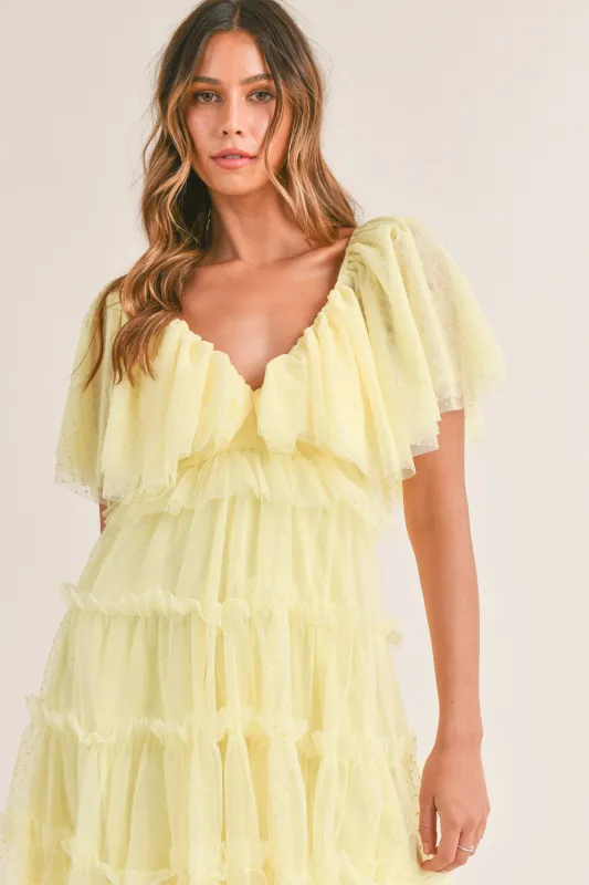 JIMENA FLUTTER SLEEVE POLKA DOT MINI DRESS made by MABLE