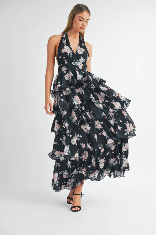 KARINA TIERED HALTERNECK FLORAL MAXI DRESS sold by MABLE