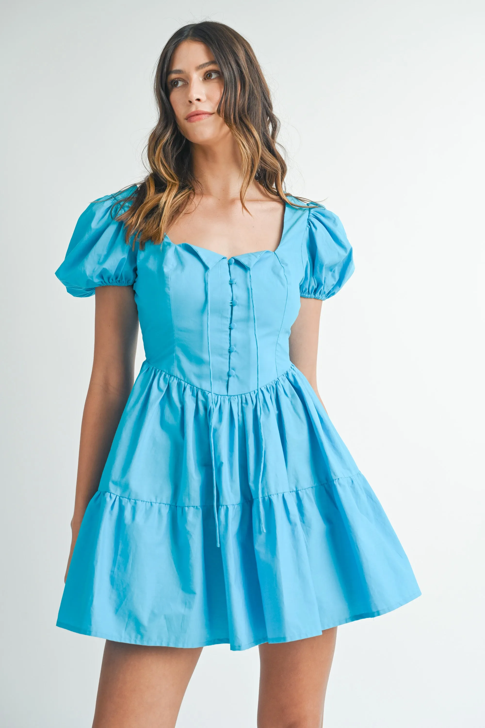 MORGANE BUTTON FRONT PUFF SLEEVE MINI DRESS sold by MABLE