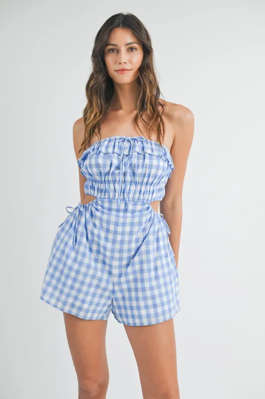 FINLEY GINGHAM TUBE CUT OUT DETAIL ROMPER sold by MABLE