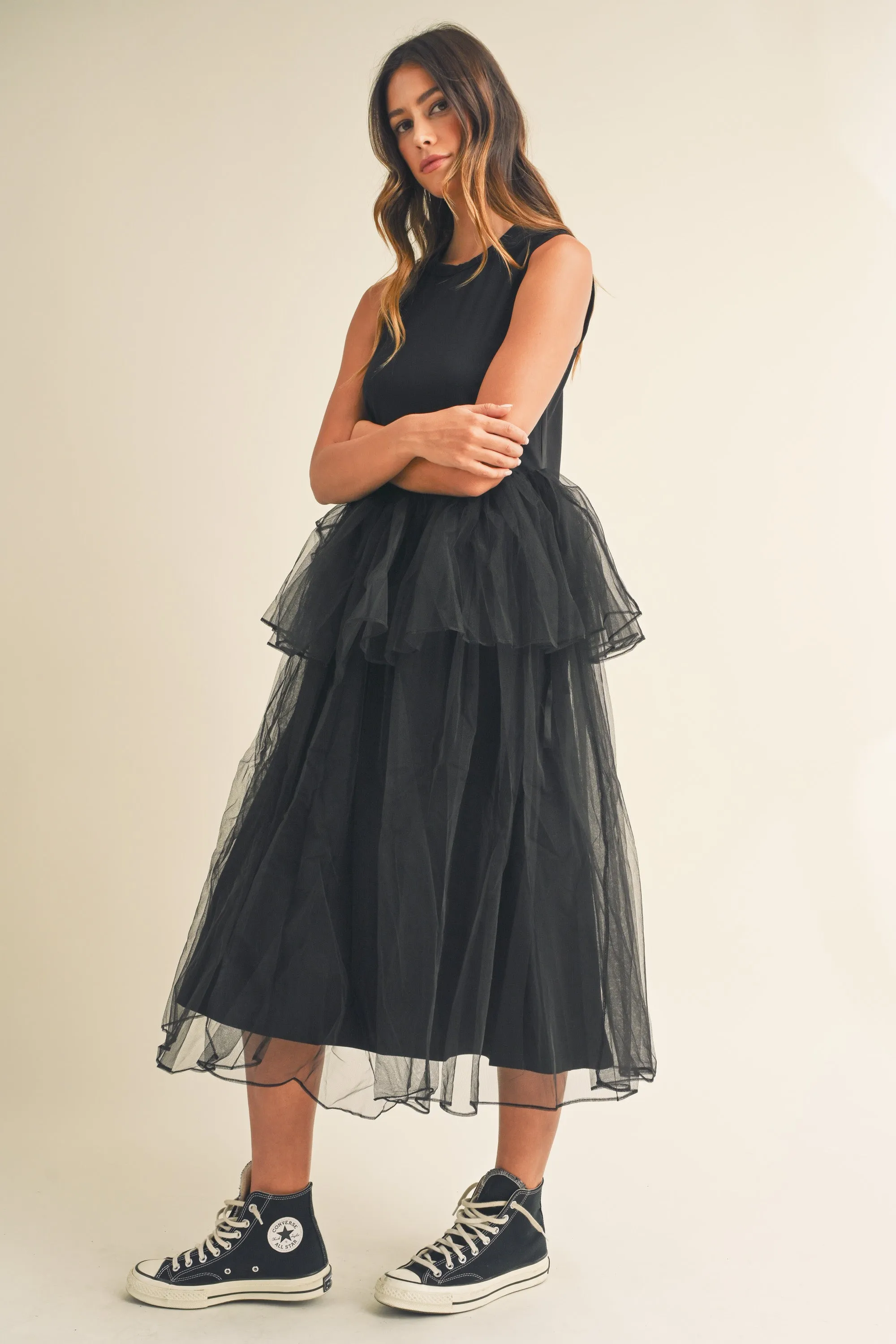 TALIA TULLE CONTRASTED MIDI DRESS sold by MABLE product image thumbnail 2