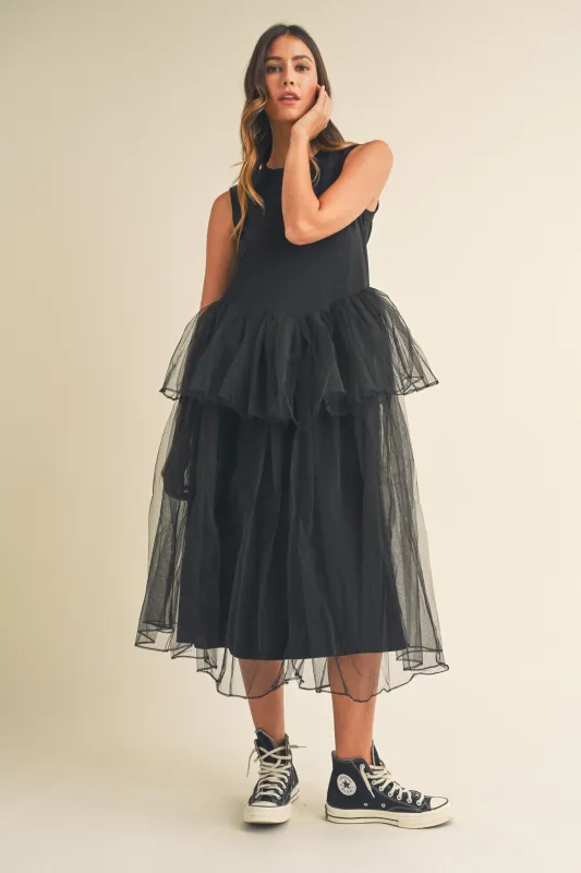 TALIA TULLE CONTRASTED MIDI DRESS made by MABLE