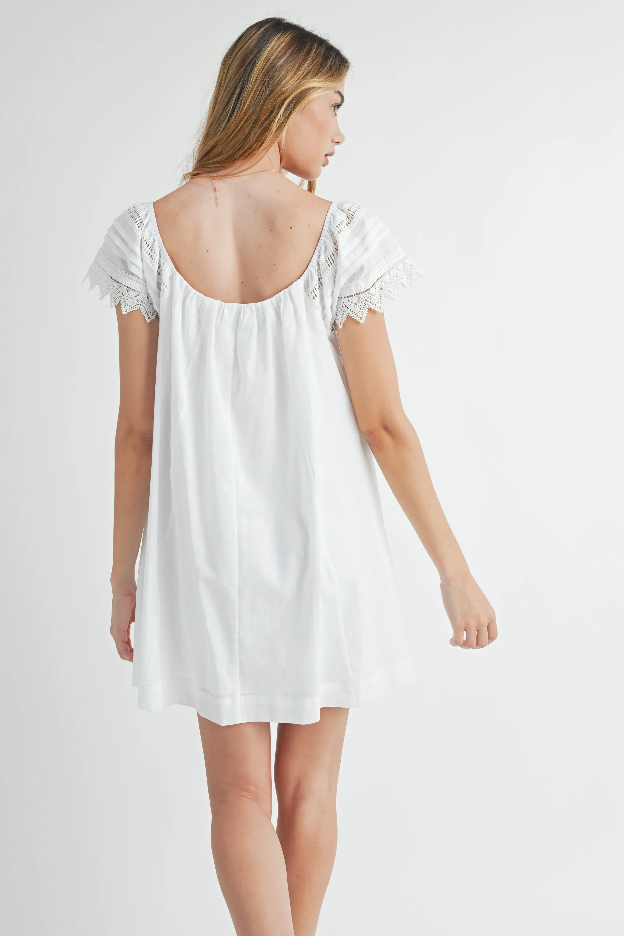 KIMBERLY LACE TRIMMED SHORT SLEEVES MINI DRESS sold by MABLE product image thumbnail 3