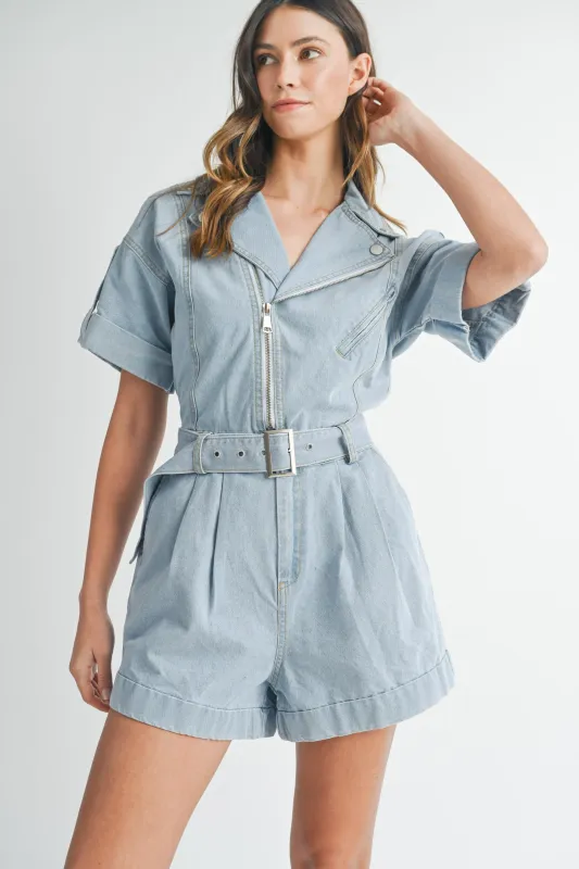 YUI MOTO DENIM ROMPER made by MABLE