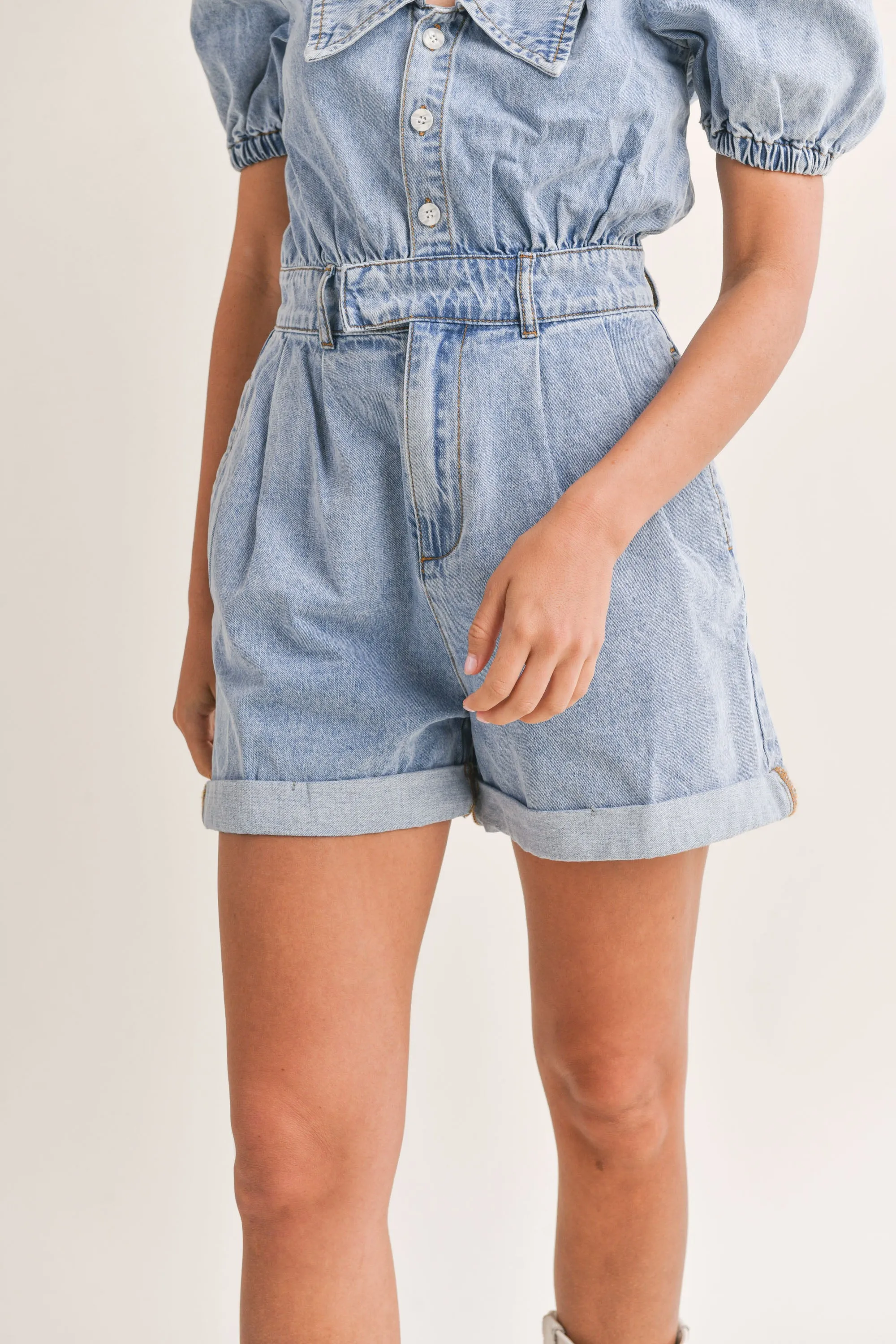 CAPRICE PUFF SLEEVE DENIM ROMPER sold by MABLE product image thumbnail 5