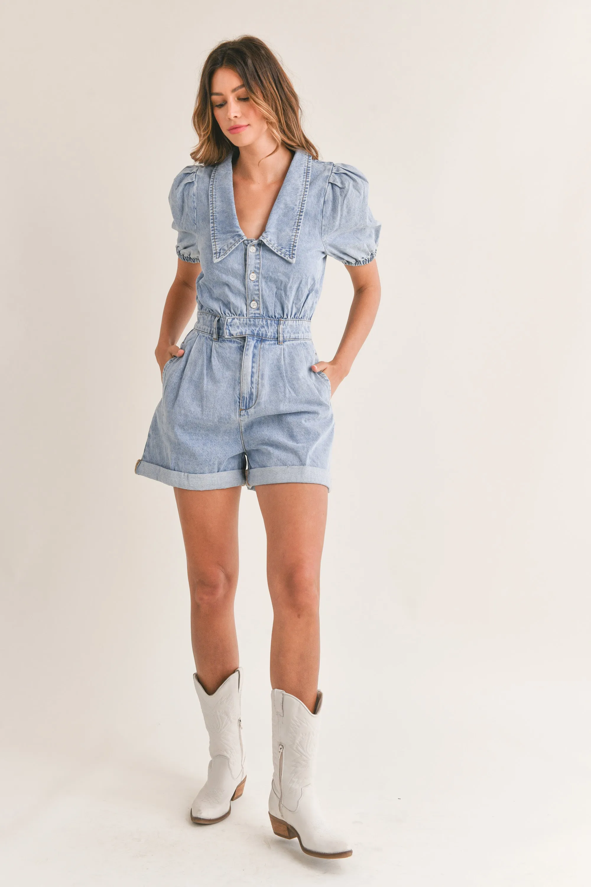 CAPRICE PUFF SLEEVE DENIM ROMPER sold by MABLE product image thumbnail 4