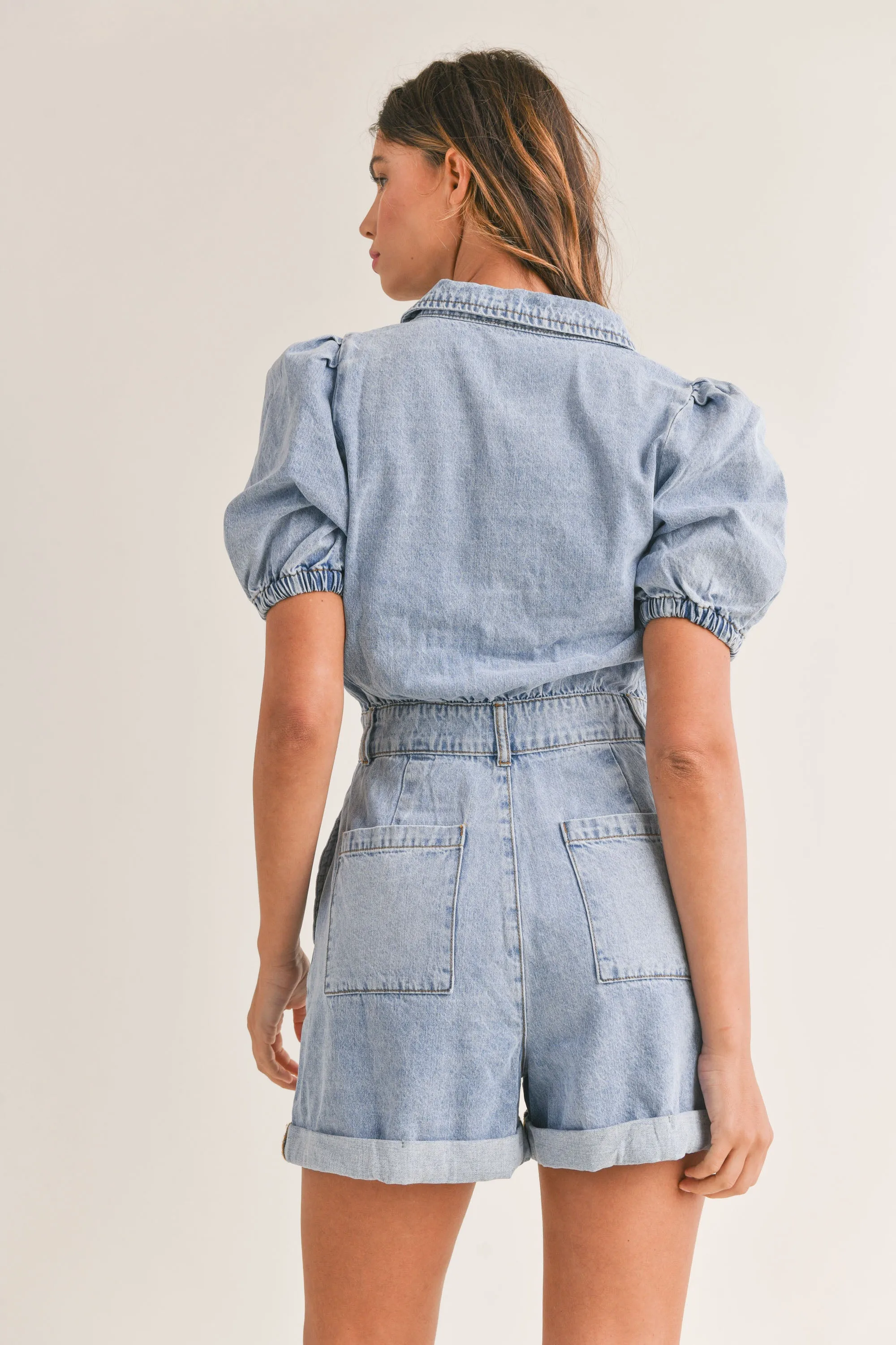 CAPRICE PUFF SLEEVE DENIM ROMPER sold by MABLE product image thumbnail 3