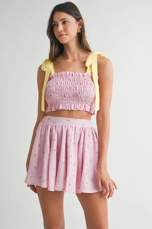 CHARLOTTE SMOCKED BOW TIED TOP SKIRT SET made by MABLE