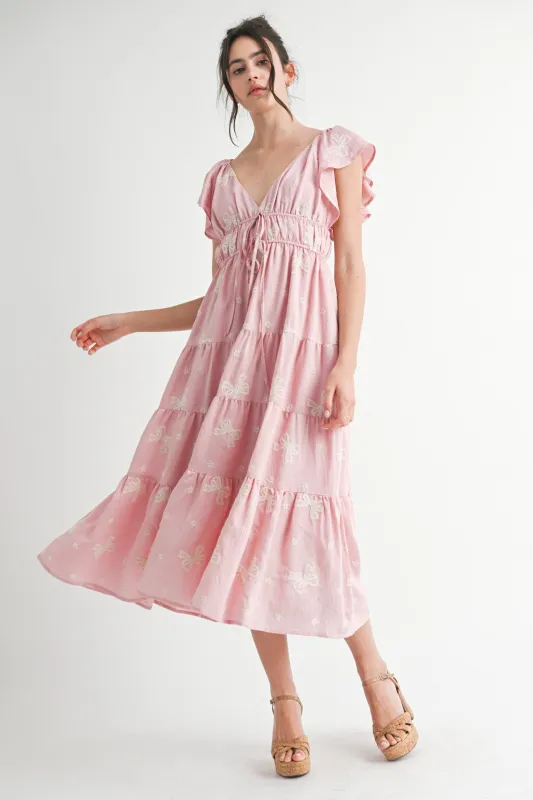 ELLIE BOW EMBROIDERED RUFFLED DRESS made by MABLE