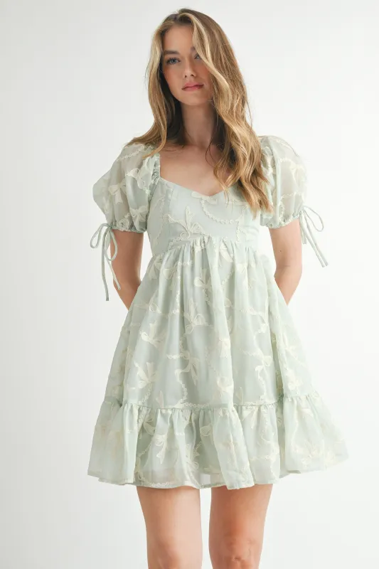NOVA BOW EMBROIDERED MINI DRESS sold by MABLE