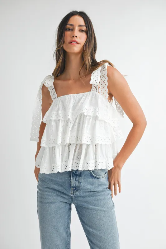 ASHLAND EMBROIDERED TIERED TOP made by MABLE