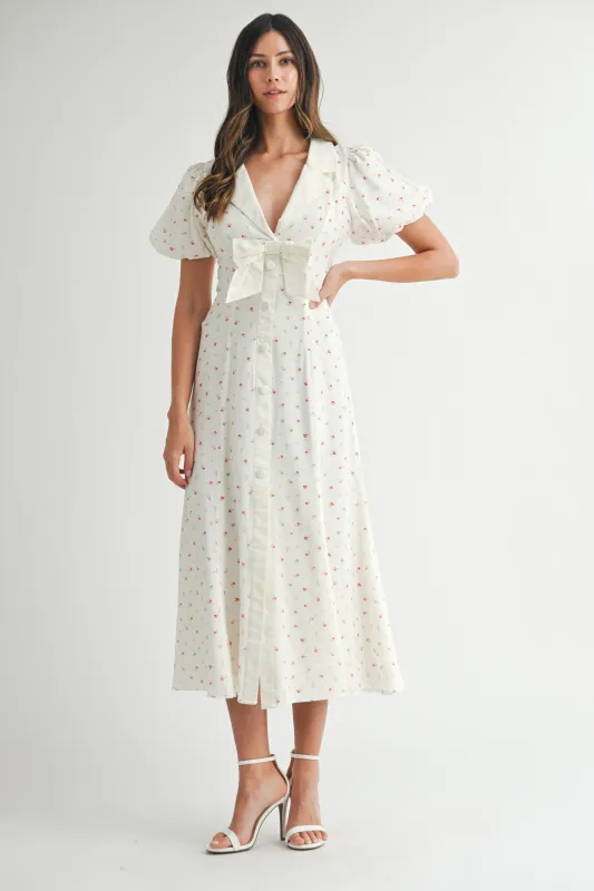BAYSIDE BOW FRONT PUFF FLORAL MIDI DRESS made by MABLE