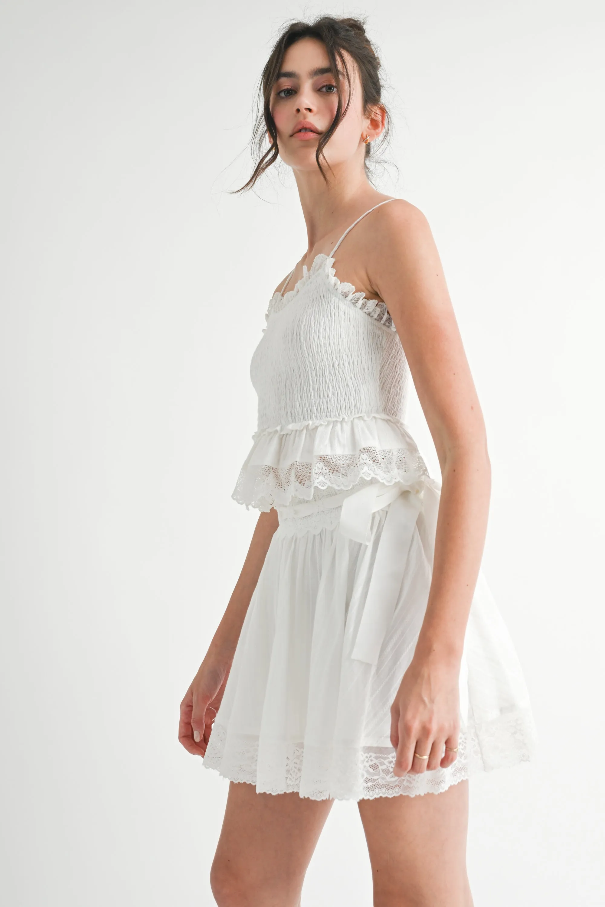 MAYFAIR SMOCKING RUFFLE LACE TRIM MINI SKIRT SET sold by MABLE product image thumbnail 2