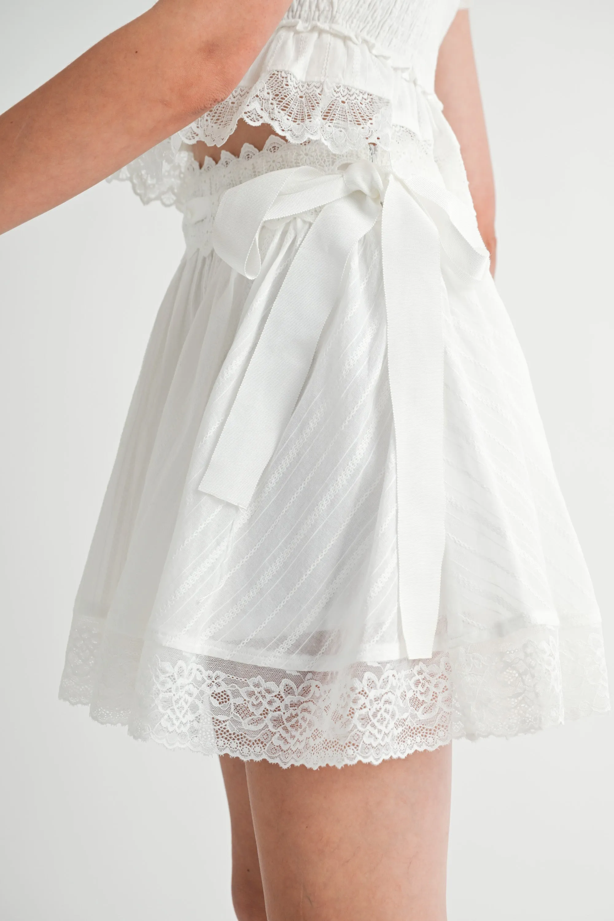 MAYFAIR SMOCKING RUFFLE LACE TRIM MINI SKIRT SET sold by MABLE product image thumbnail 4