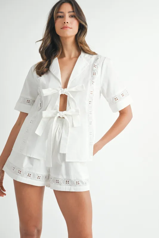 PORTLAND LACE TRIM SHIRTS AND SHORTS SET made by MABLE