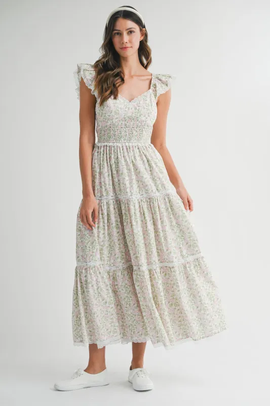 SANDERLING FLORAL RUFFLE SLEEVES MAXI DRESS made by MABLE