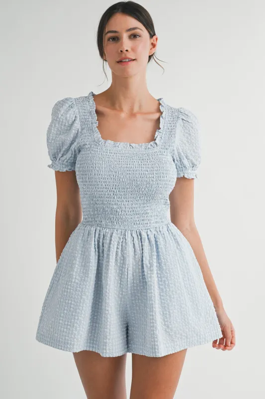 KINGSLEY SMOCKED GINGHAM ROMPER made by MABLE