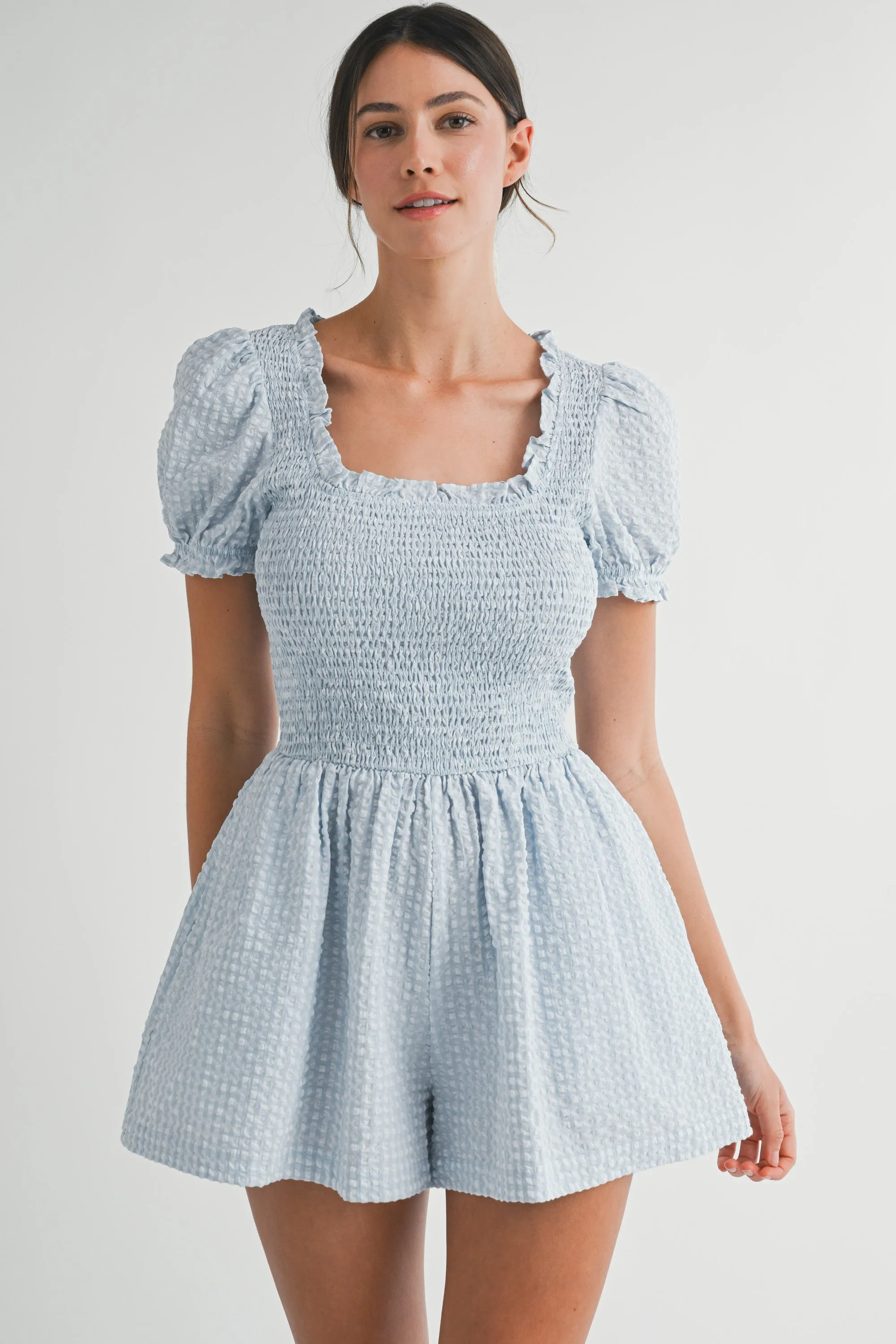 KINGSLEY SMOCKED GINGHAM ROMPER sold by MABLE