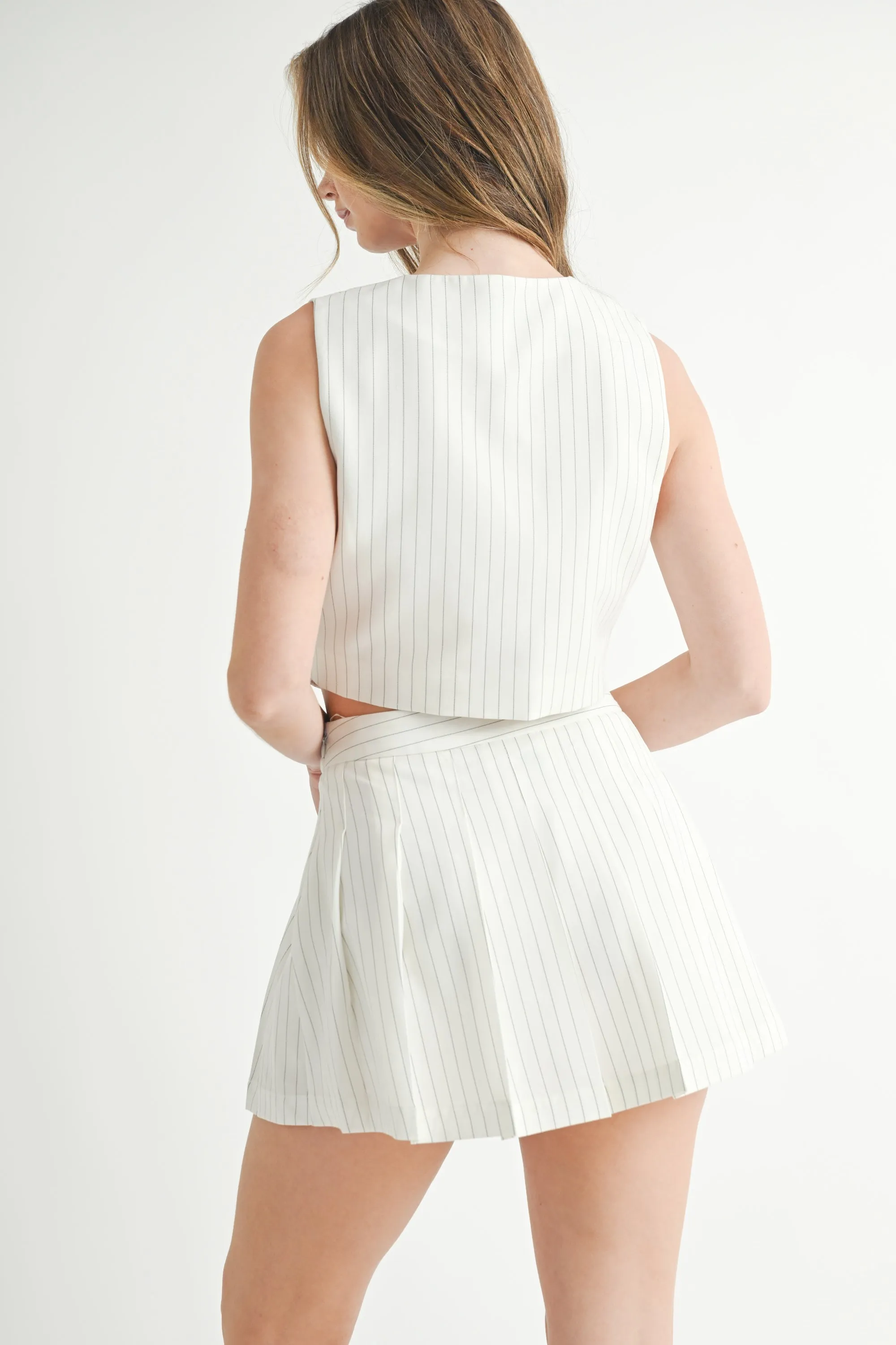 ASTOR TIE FRONT VEST AND PLEATED MINI SKIRT SET sold by MABLE product image thumbnail 3
