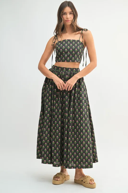 ORYSSA FLORAL PRINTED CROP TOP AND MIDI SKIRT SET made by MABLE