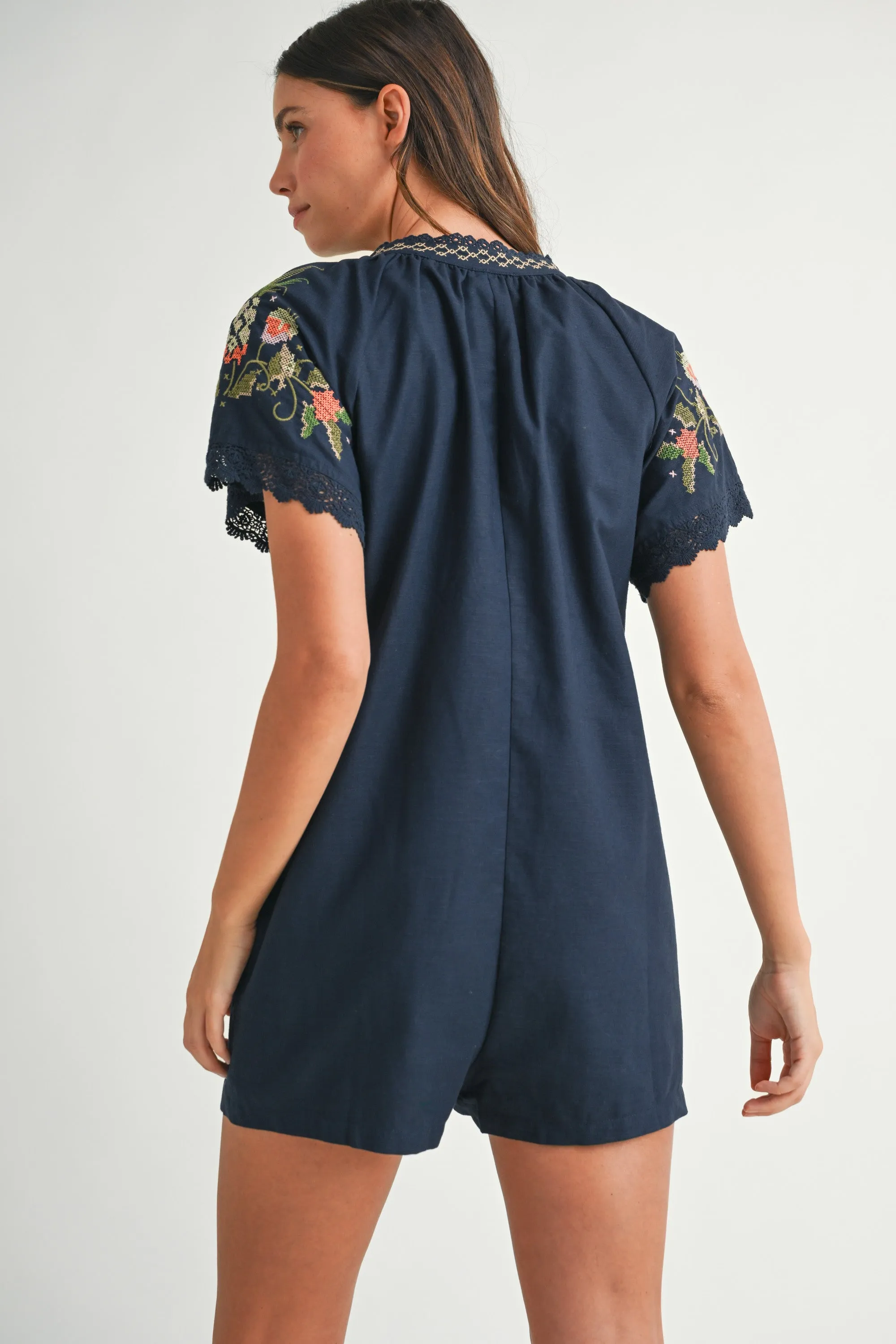 ZELINA EMBROIDERED TASSEL SHORT SLEEVE ROMPER sold by MABLE product image thumbnail 3