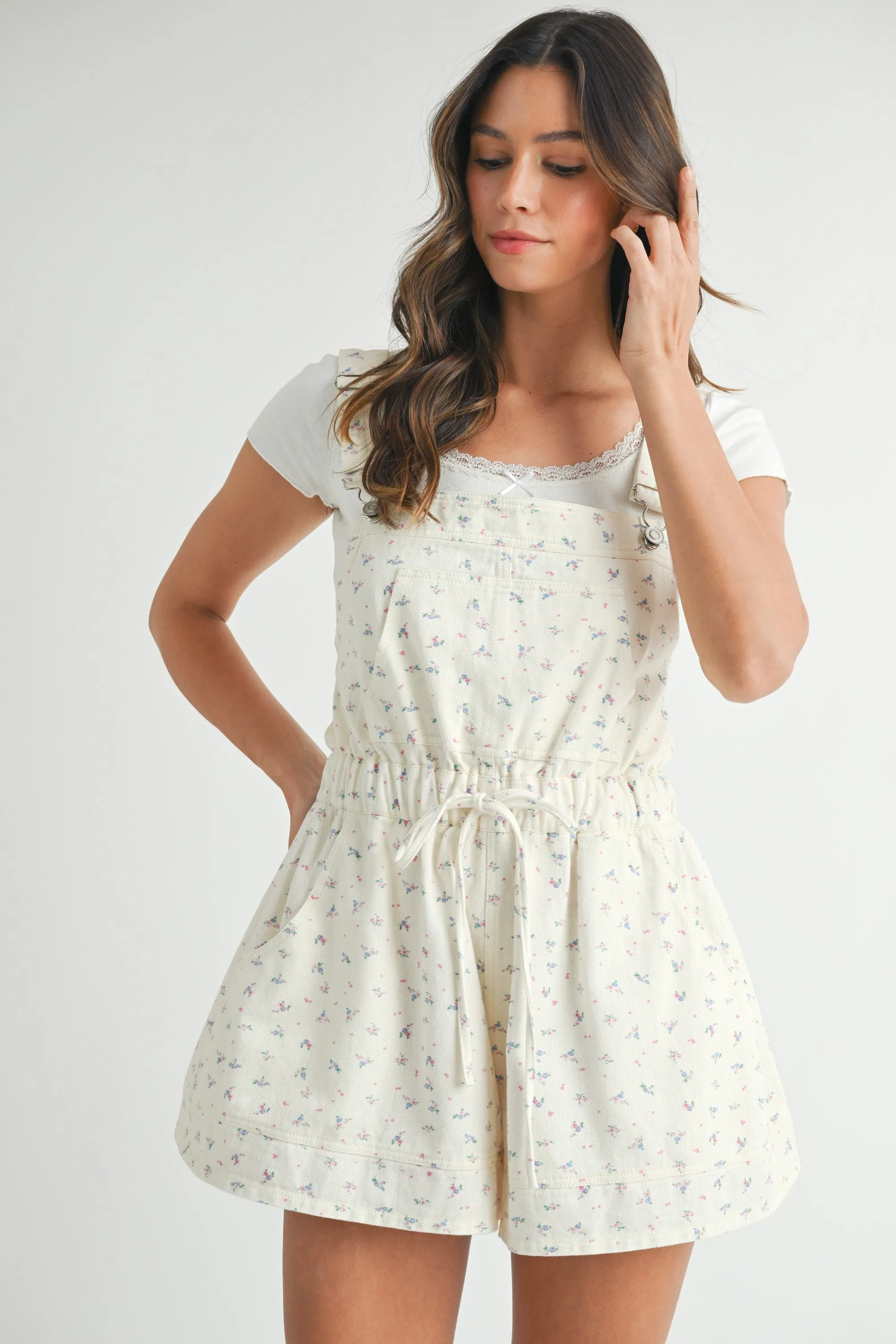 HALEN OVERALL ROMPER WITH BACK TIE sold by MABLE