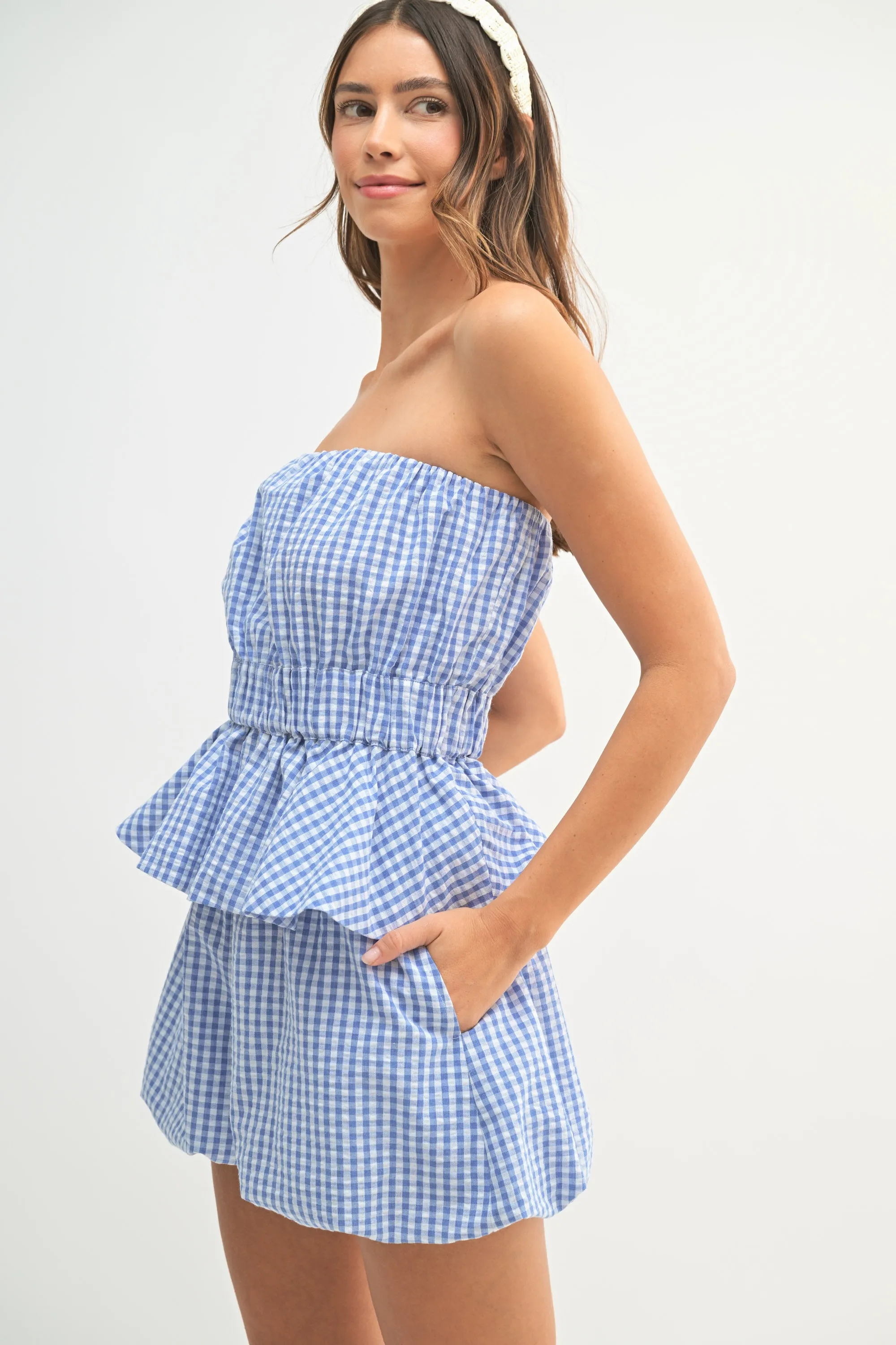 DIANDRA GINGHAM TUBE TOP AND SHORTS SET sold by MABLE product image thumbnail 2