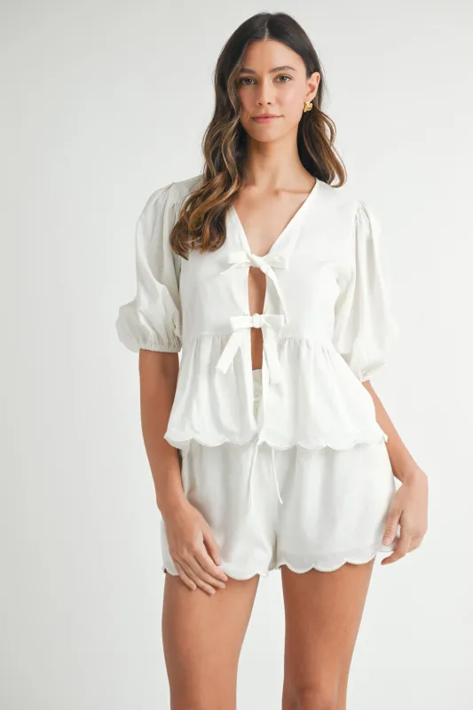 YSELLA SCALLOPED TOP AND SHORTS SET sold by MABLE