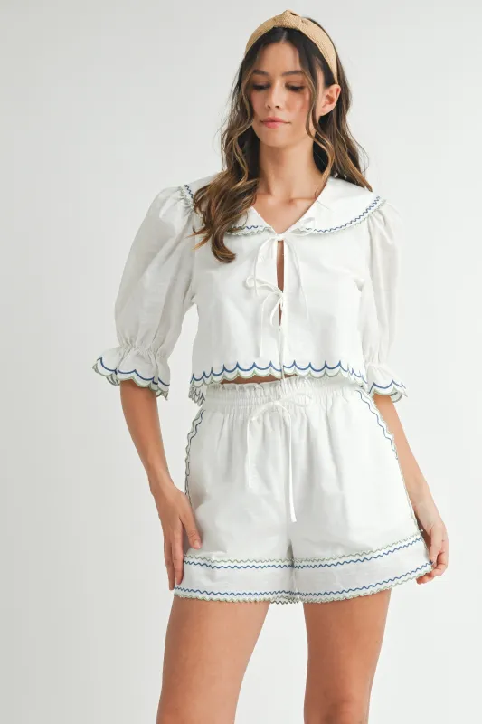 NORENE EMBROIDERED BLOUSE AND SHORTS SET made by MABLE